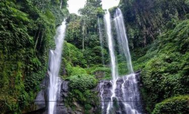 Waterfall, Village and Volcano